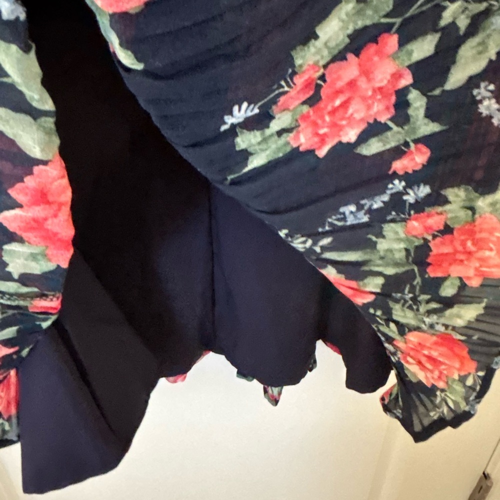 NWT Amalfi Coast Dark Navy Floral Pleated Flutter Sleeve Mini Babydoll Dress XL - Picture 11 of 12